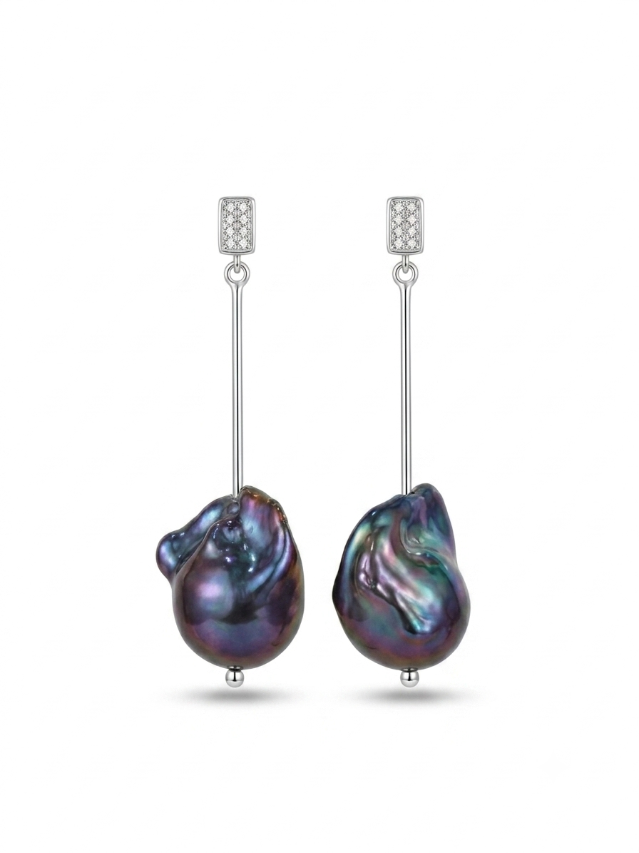 BLACK RECTA PERLA EARRING