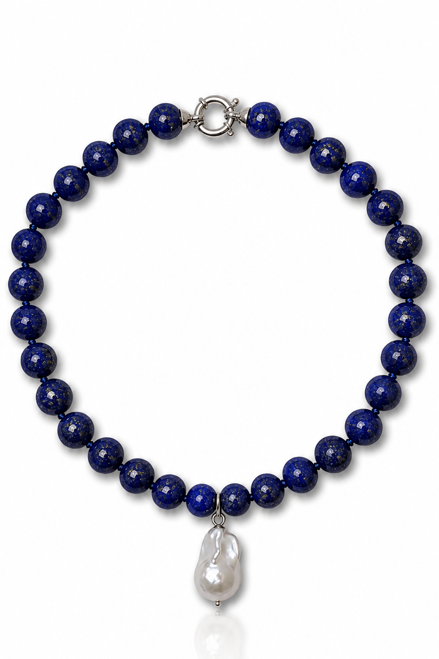 LAPIS LAZULI AND PERLA BAROQUE NECKLACE